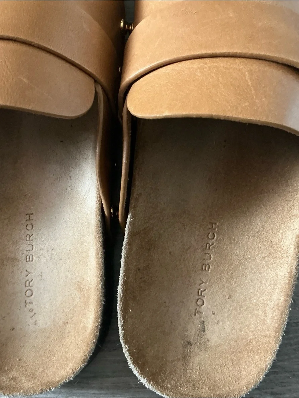 Tory Burch Mellow studded mule comfort flat slip on shoes caramel brown size 8